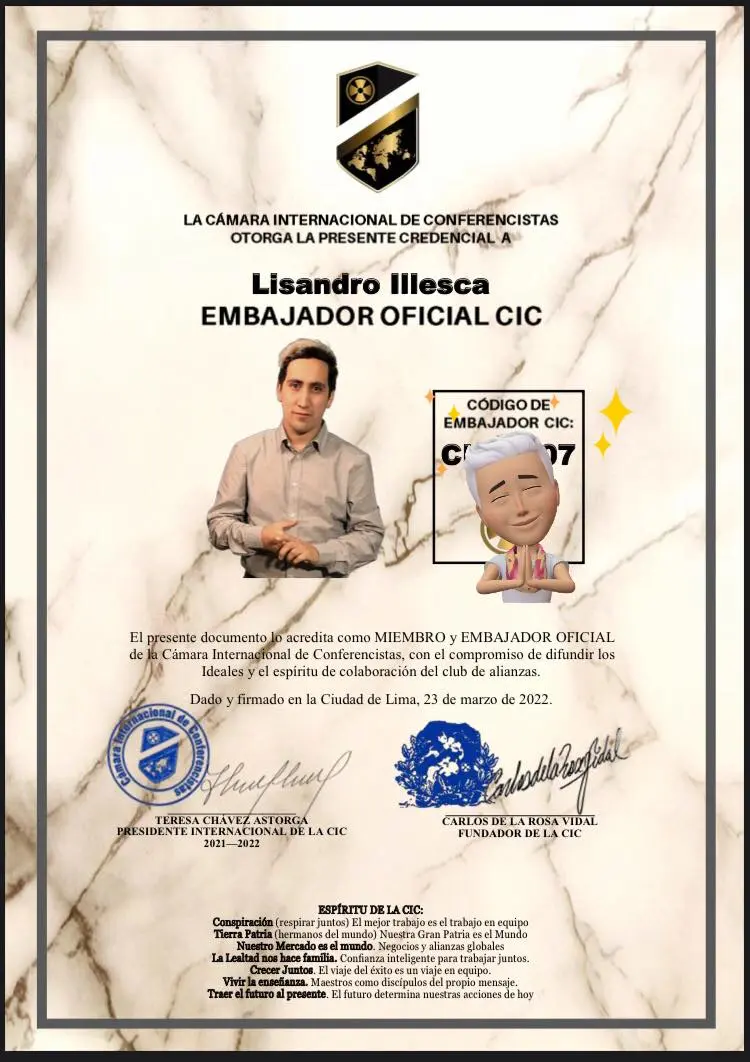 Credencial Cámara Internacional de Conferencistas Chile